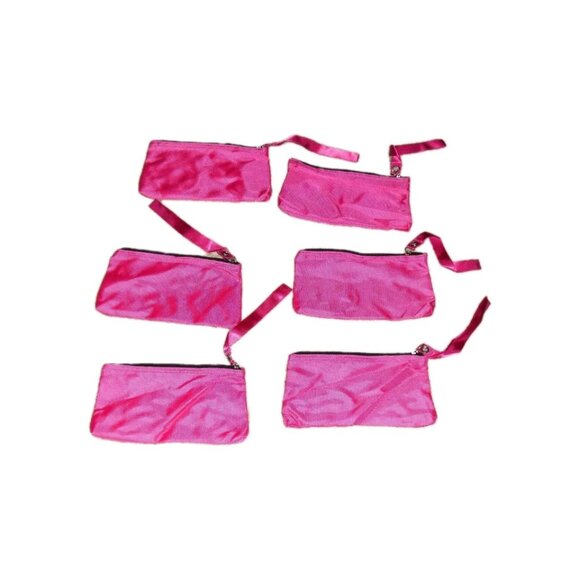 Makeup Cosmetic Pink Womens Bag Wallet Lot of 6 Metal Plate Nylon Material New - Picture 2 of 2